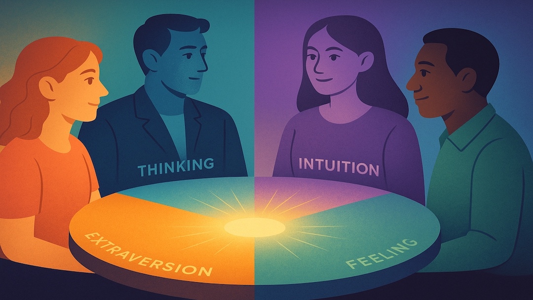 MBTI personality dimensions of thinking, intuition, extraversion, and feeling in leadership roles.