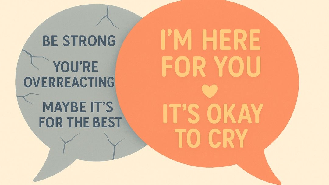 Comparison of unhelpful versus comforting words showing how to offer comfort effectively.