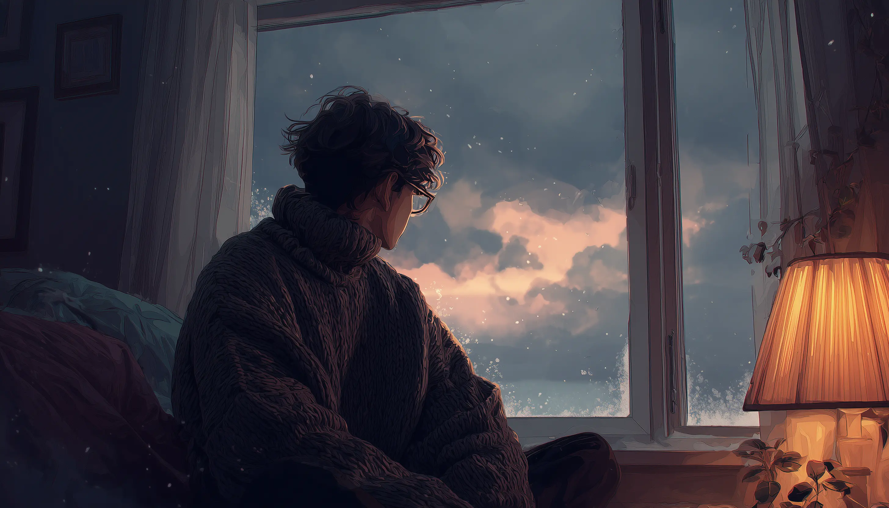 Person looks outside window and has seasonal depression