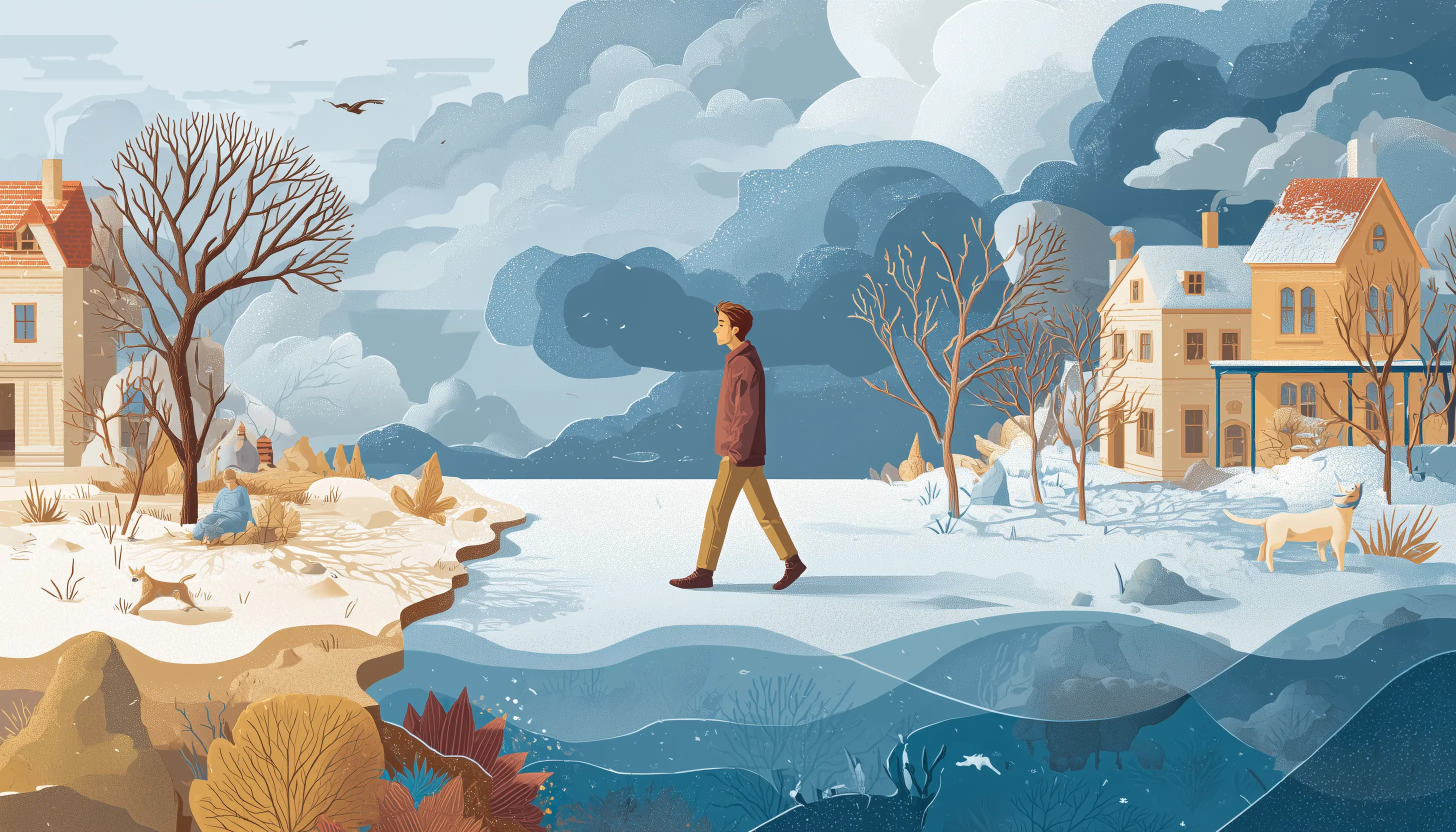 Person with seasonal depression walks on the street