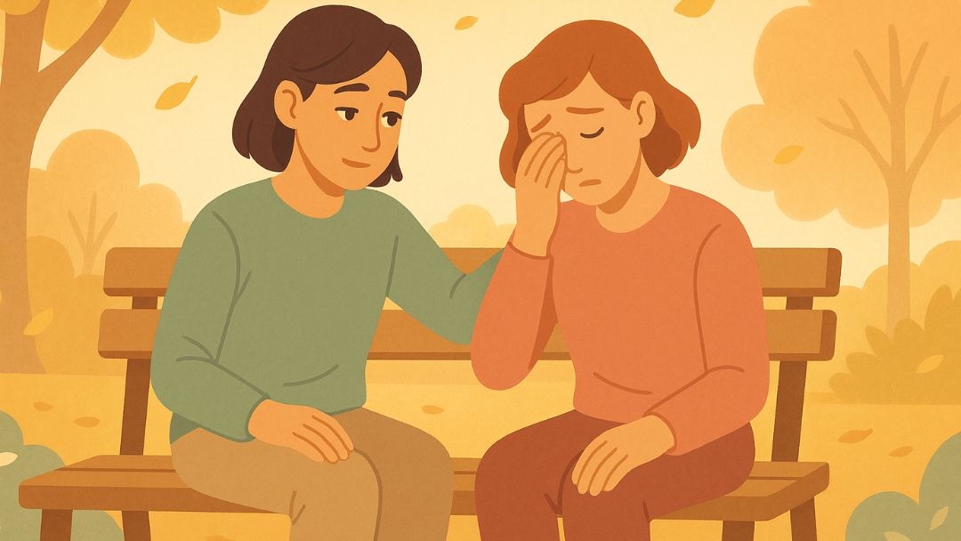 Person offering empathetic support showing phlegmatic personality traits.