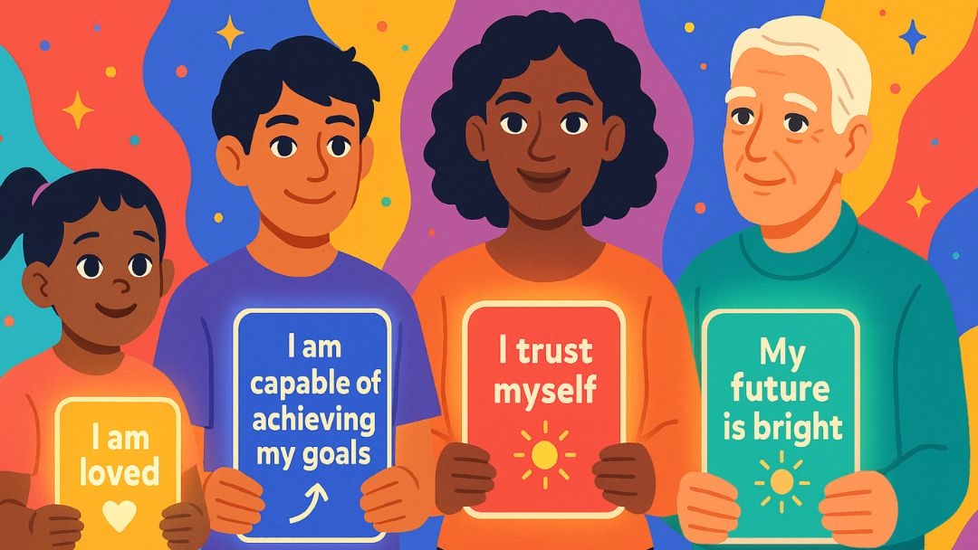 Diverse group showing positive affirmations work for everyone regardless of age or background.