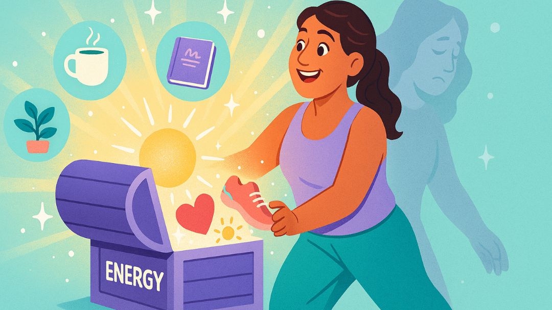 Woman discovering energy through balanced time management to prevent burnout.