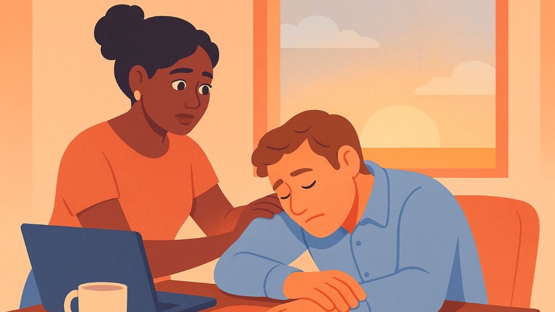  Partner recognizing burnout symptoms in loved one beyond typical stress.