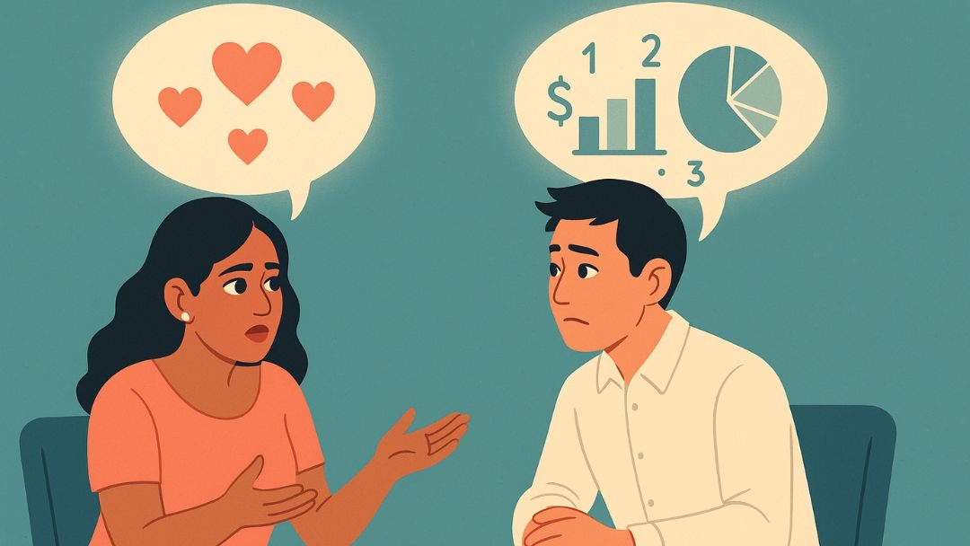 Couple discussing different priorities causing doubts in relationship.