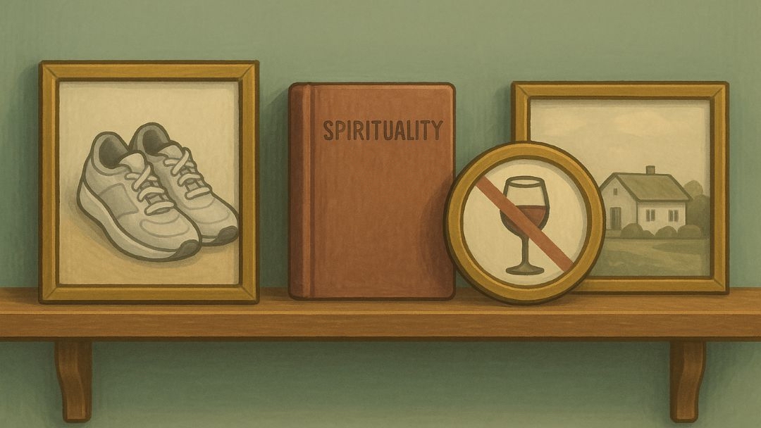 Shelf displaying non-negotiable relationship values including health, spirituality, and sobriety.