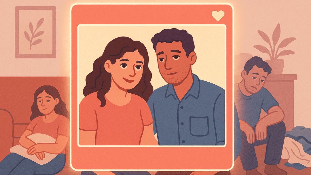 Social media perfect couple versus reality showing why relationships are hard to maintain.