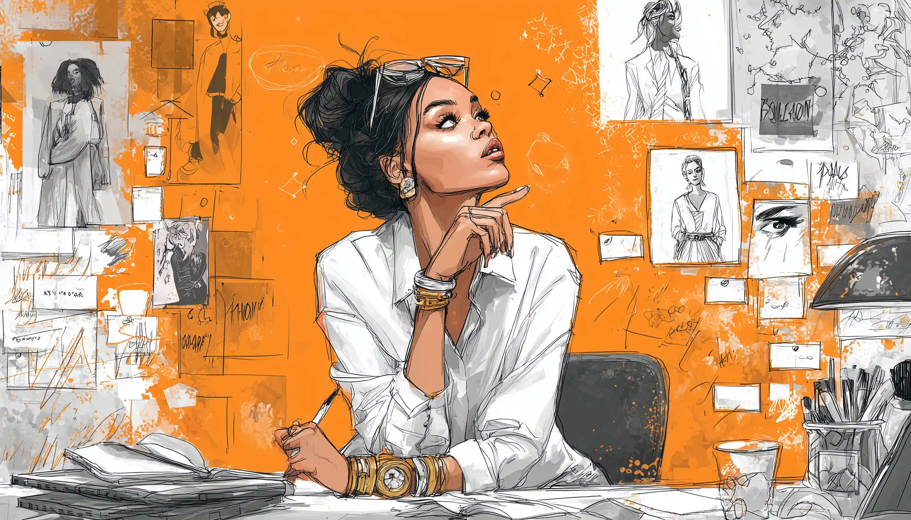 Rihanna brainstorming at workplace