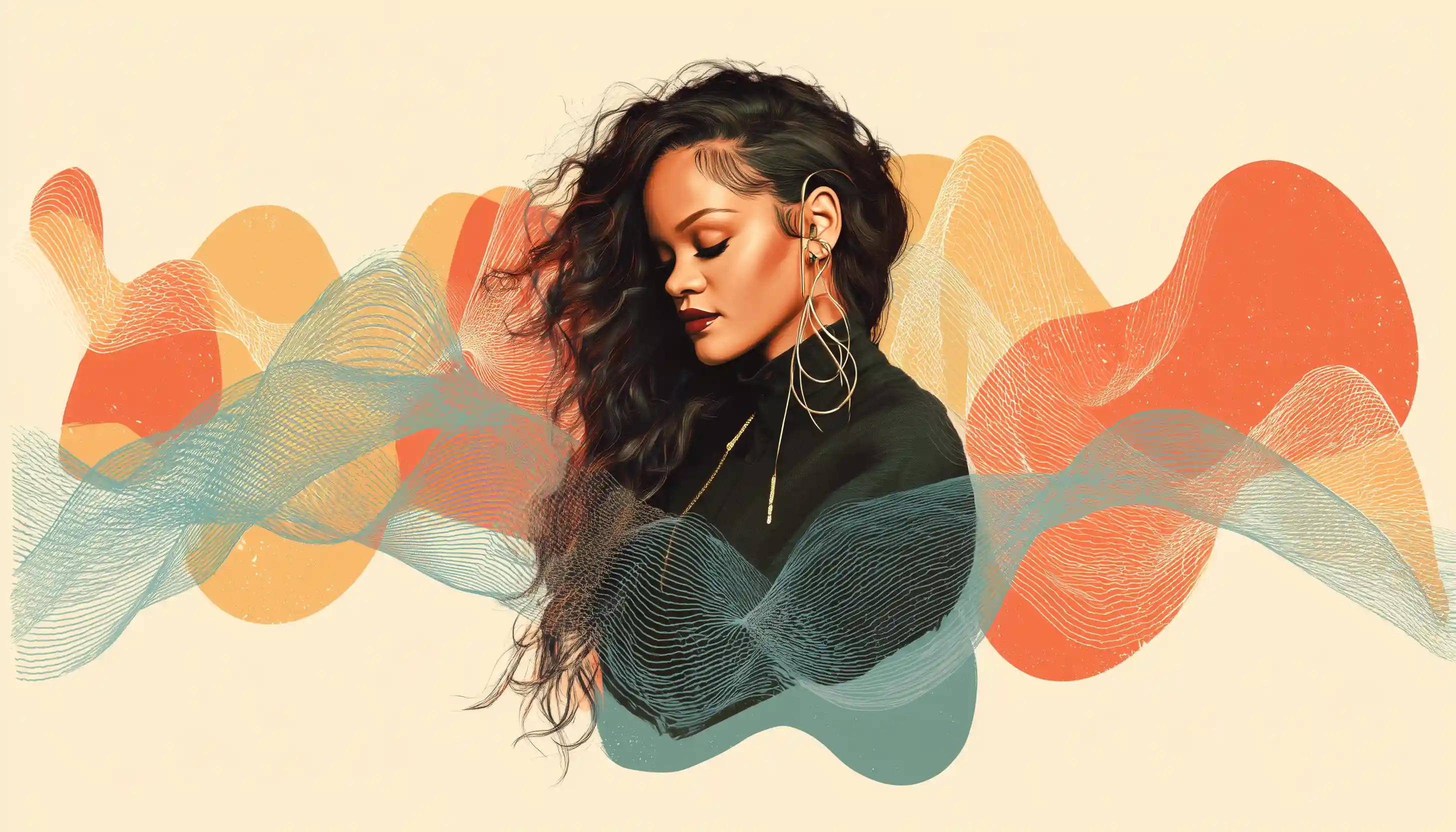 Rihanna surrounded by soundwaves