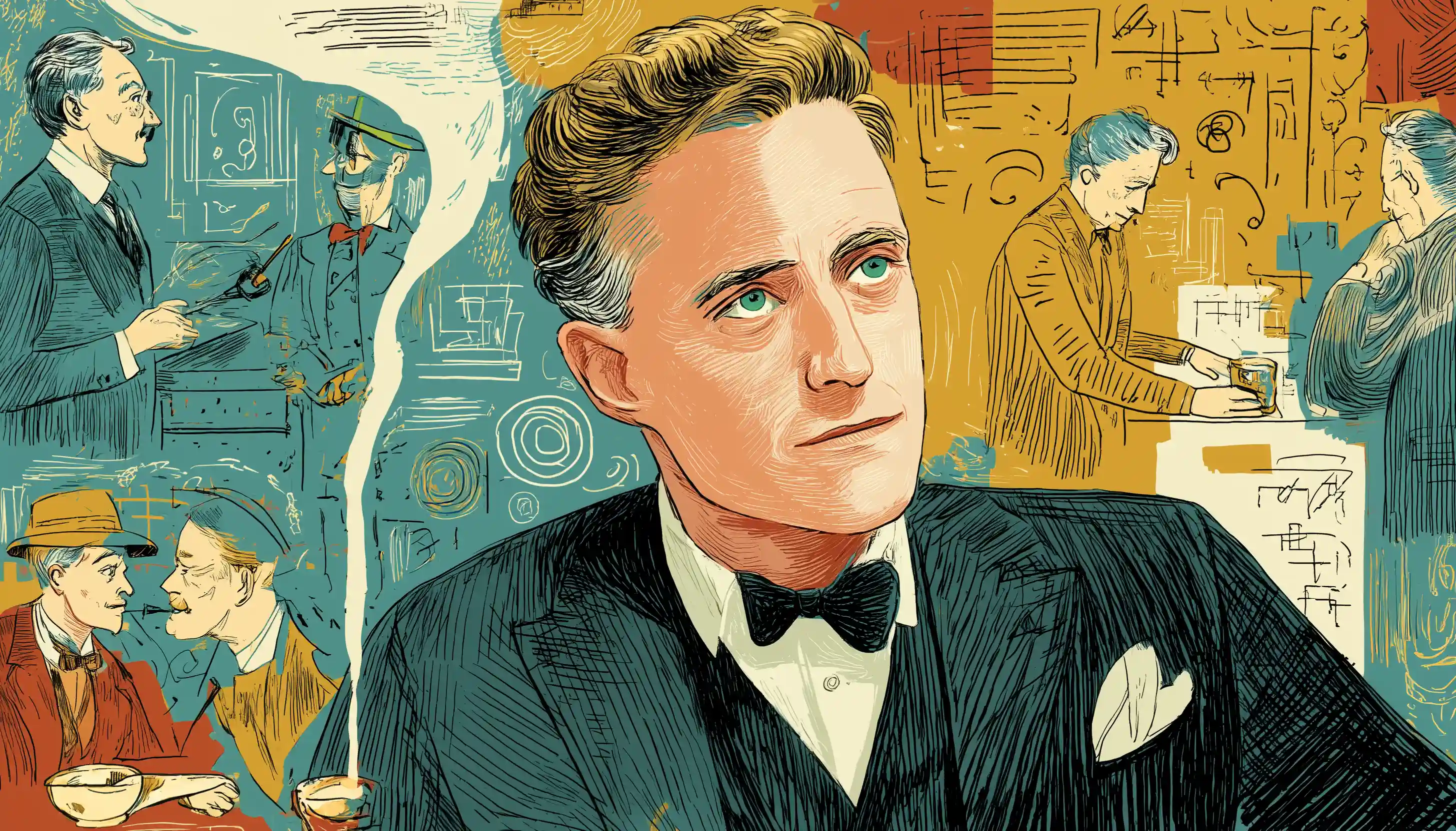 F. Scott Fitzgerald illustration as famous Enneagram 3 literary achiever.