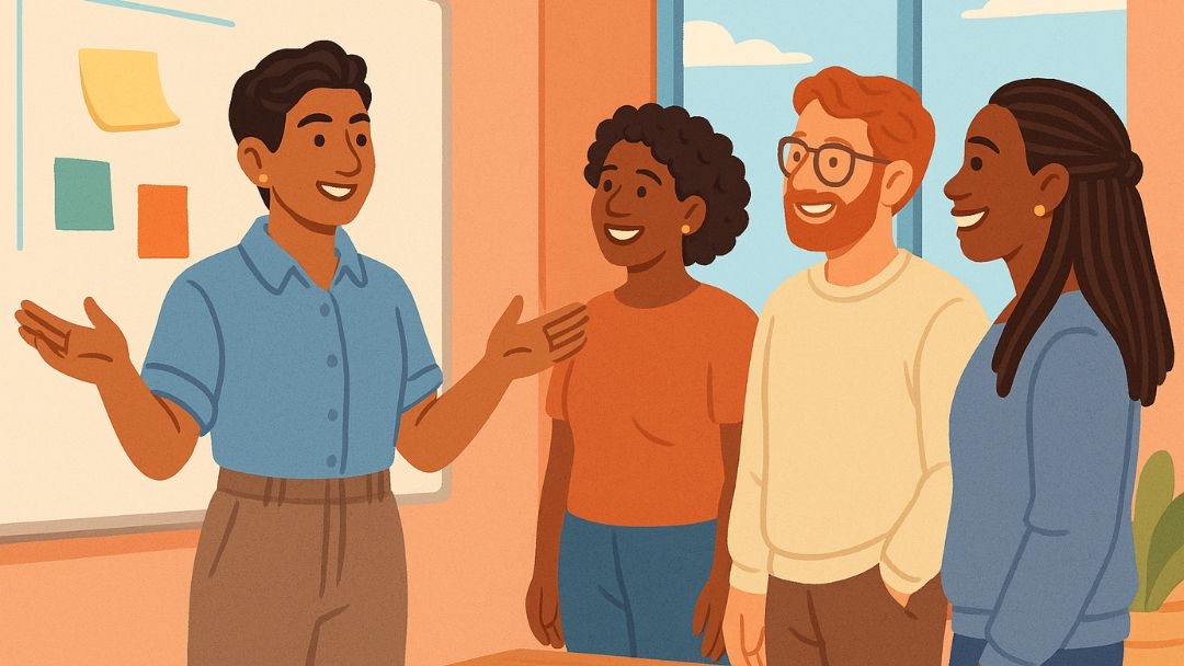 Group showing secure attachment in adults through confident social interaction and positive communication.