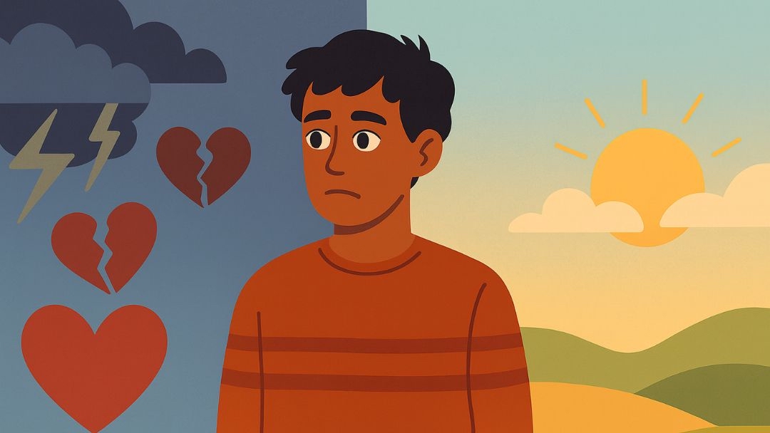 Person experiencing situational depression triggered by difficult life circumstances and emotional distress.