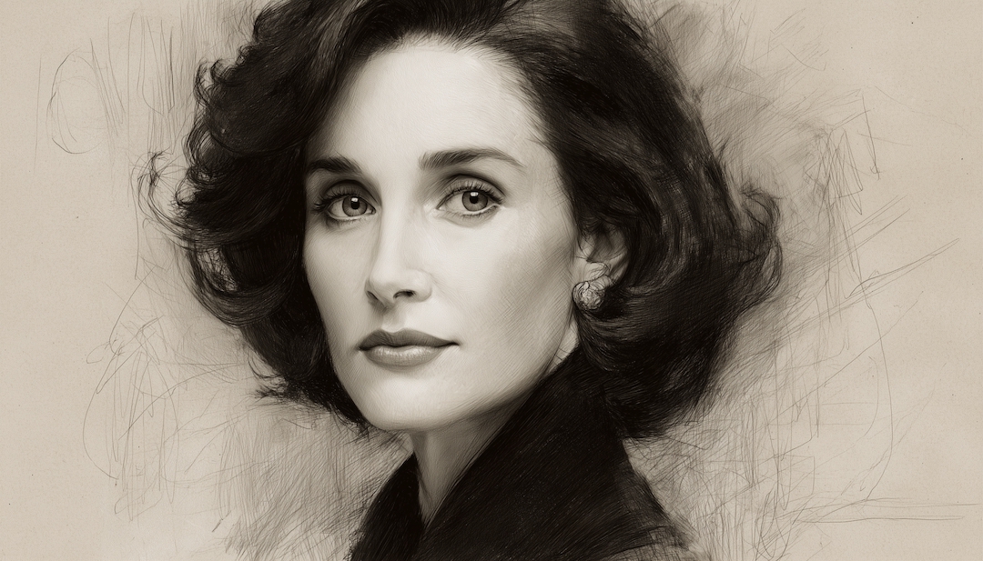 Artistic sketch portrait of Marilyn vos Savant, American columnist and intellectual icon with IQ of 228, recognized as one of the smartest people in the world.