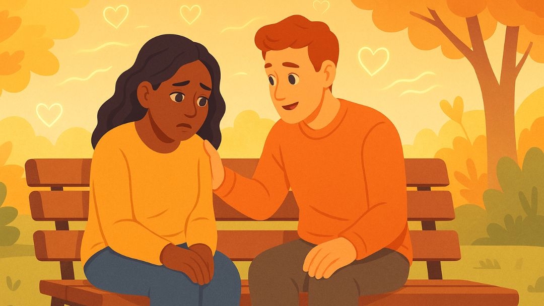 Person demonstrating social intelligence through empathy and emotional support in conversation.