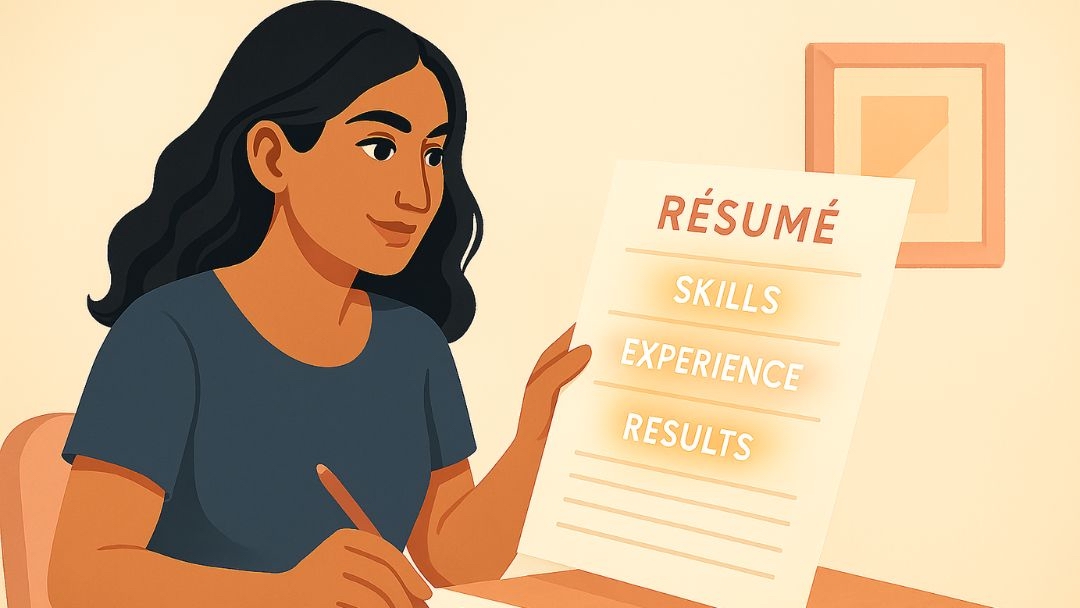 Job seeker highlighting soft and hard skills on resume for job application success.