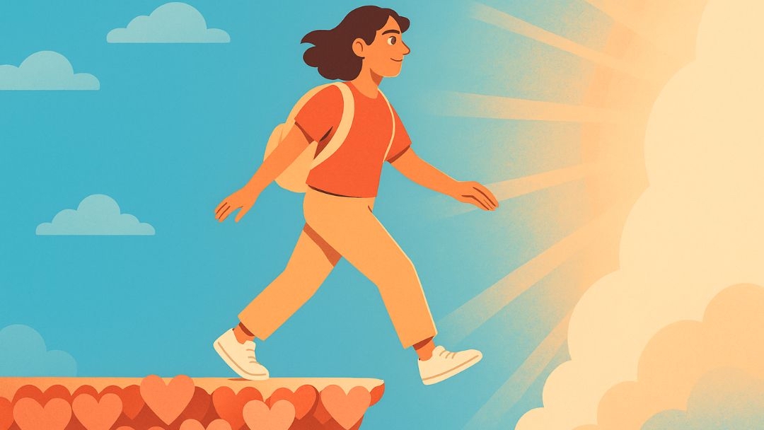 Woman taking brave leap to tell someone she likes them with confidence.