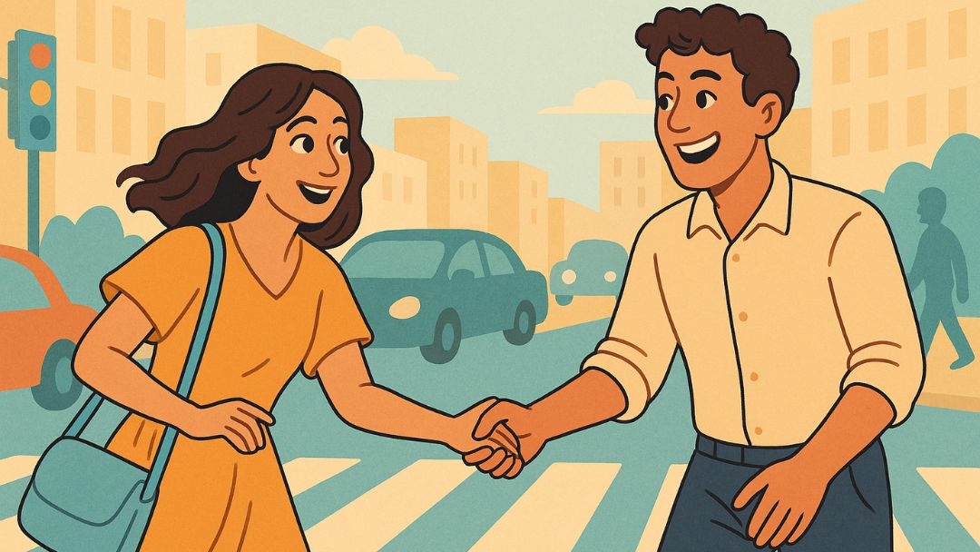 Couple using handshake and touch to show interest before telling someone they like them.