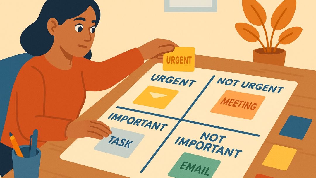 Person using priority matrix to practice effective time management skills and task organization.