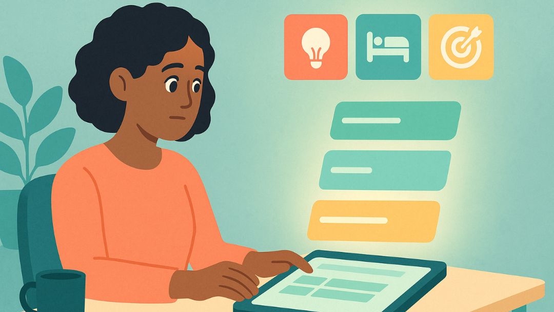 Person reviewing digital to-do list with task categories for improved productivity planning.