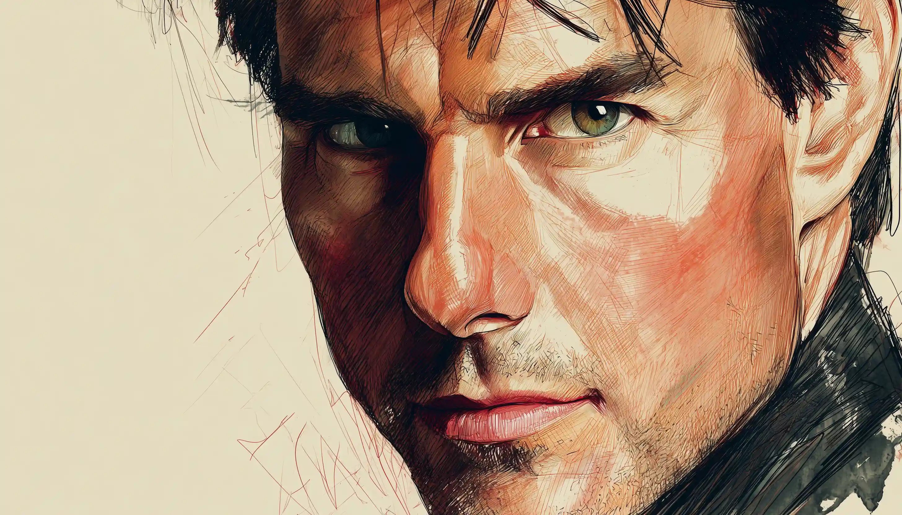 Tom Cruise artistic portrait as famous Enneagram 3 driven action star.