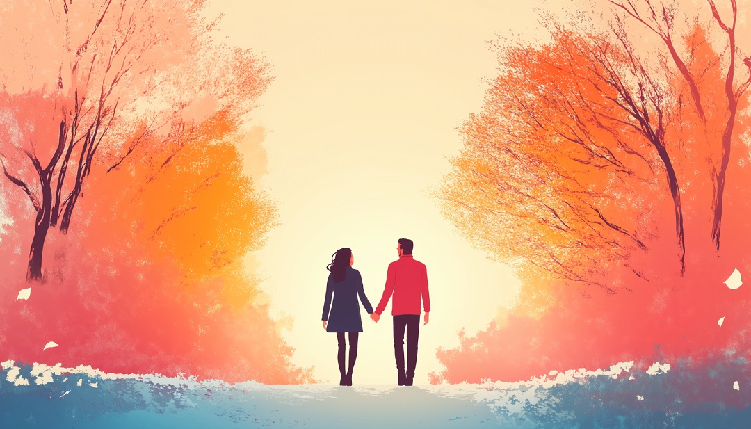 Couple walking hand in hand demonstrating signs of a healthy relationship.